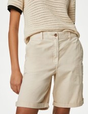 NWT M&S Chino Shorts UK 24 Natural Sand Tea Dyed Cotton Lightweight Holiday