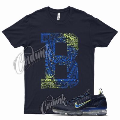 Navy BLESSED T Shirt for N Air Vapormax FK Flyknit Obsidian Racer Blue Lemon 