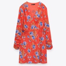 NWT ZARA FLORAL WRAP DRESS CHIFFON FABRIC BLOGGERS FAV Red S