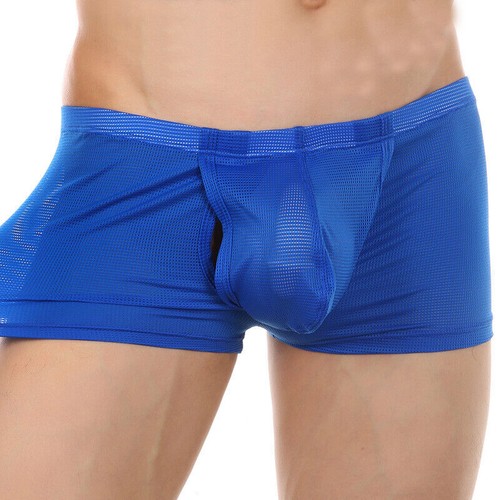 Men's Mesh Underwear Boxer Sexy Sheer Underpants Side Open Crotch Pouch Trunks - Picture 1 of 40