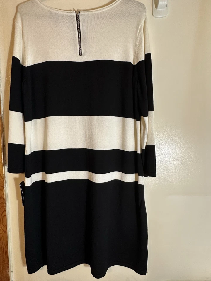 Vestido suéter AB Studio preto e branco colorblock manga 3/4 tamanho XL - Imagem 3 de 4