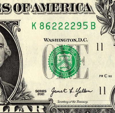 #ad 4 in a row Fancy Serial Number One Dollar bill K86222295B UNC $4.00