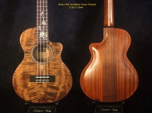 Handcrafted Tenor Ukulele, Carved ARCHBACK Curly Acacia, Mahogany UAC17-2046