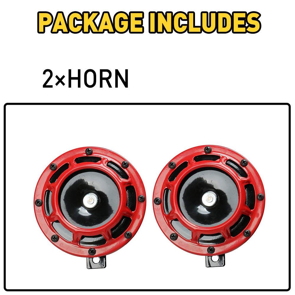 2PCS Red Super Tone Horn Super Loud Compact Electric Blast Tone Car Air Horn 12V