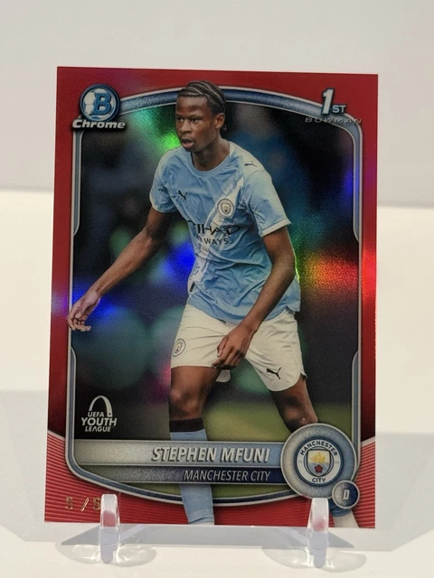 Stephen MFUNI 2025-26 Topps Chrome UCC Bowman 1st RED Refractor /5 Man City SSP