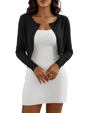 Women's Cropped Cardigan Sweater Button Down Knit Bolero Black