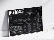 F16 FALCON FIGHTER JET WAR PLANE POSTER BLUEPRINT DRAWINGS ART  SIZE A3 A4 A2 A1