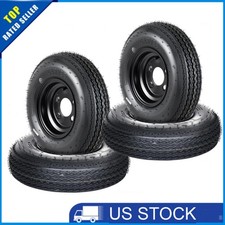 4 Pcs 5.30-12 Trailer Tires W12 Rims 5.30x12 530-12 4 Lug On 4 Black Wheels