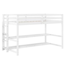 Twin Size Loft Bed with Storage Shelves with Full-length Guardrails Ladder