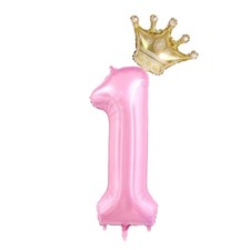 40 Inch Pink Number 1 Balloons With Crown,1st Birthday Balloons for Girls