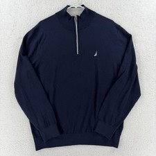 Nautica Navtech Sweater Mens Large Navy Quarter Zip Mock Neck Knit Logo Pullover