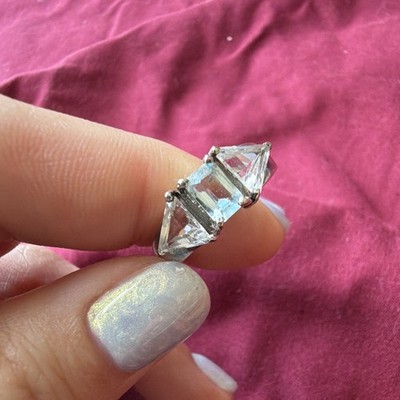 925 Sterling Silver Signed Ring Size 7 3-Stone Baguette CZ Prong Set