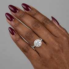 Side Stone Engagement Ring 18K Gold Halo 2.22 CT Round Lab-Grown Diamond D VS1