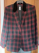 Sag Harbor Women Vtg Tartan Plaid Single Breasted Wool Blend Holiday Blazer-14