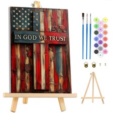 American Flag Framed Paint by Numbers Kits for Adults with Wooden Easel, Easy...