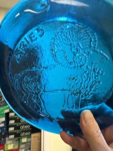 Blenko Aries Ram Zodiac Sun Catcher 9” Blue Glass