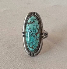 GNH George & Nusie HENRY Navajo Sterling Silver & Turquoise Ring Size 7.75;Z818