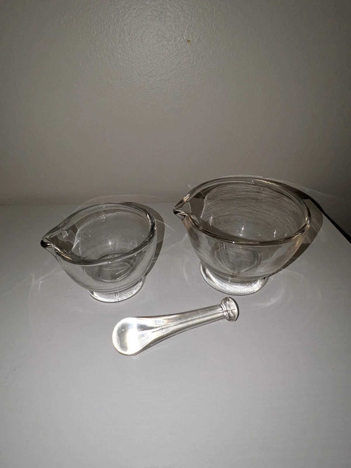 Vintage Apothecary Glass Mortar & Pestle, 3 pc Set, Made in USA (8 oz and 16 oz)