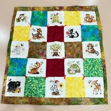 Handmade Cross Stitch Patchwork Baby Quilt Blanket Forest Animals Deer Frog Owl