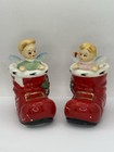 LEFTON 1950s Girl Boy Angel Christmas Red Boot Figurine CandleHolder Set As Is