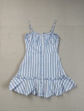 Forever 21 Women Mini Dress Small Blue White Striped  Strap Button Front Summer