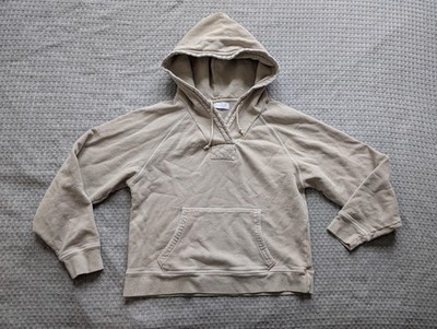 John Elliott Hoodie Womens XS Beige Sherpa Lined Fleece Pullover Kangaroo Pocket