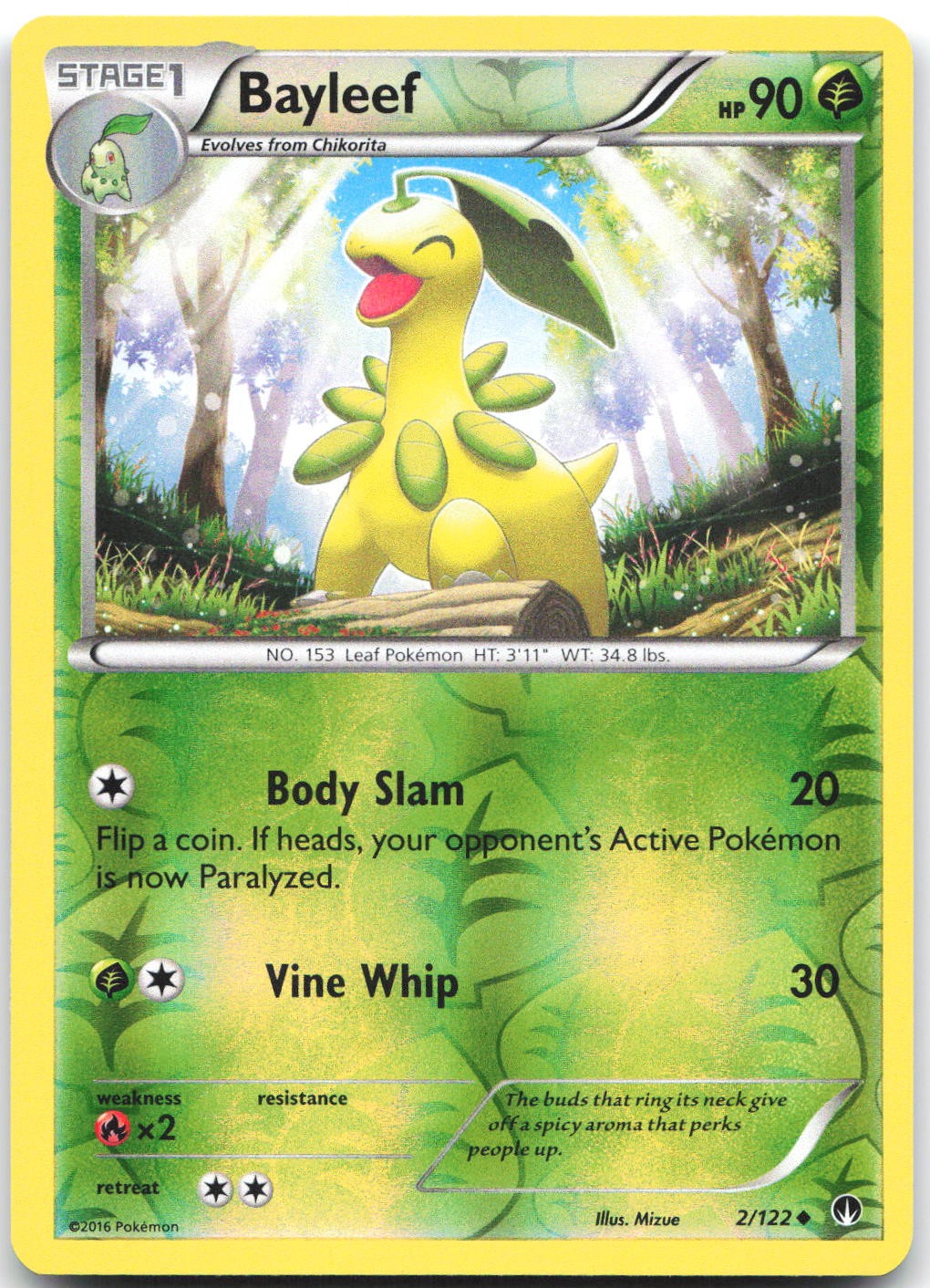 Bayleef 2/122 Uncommon BREAKpoint Pokemon Reverse Holo Near Mint