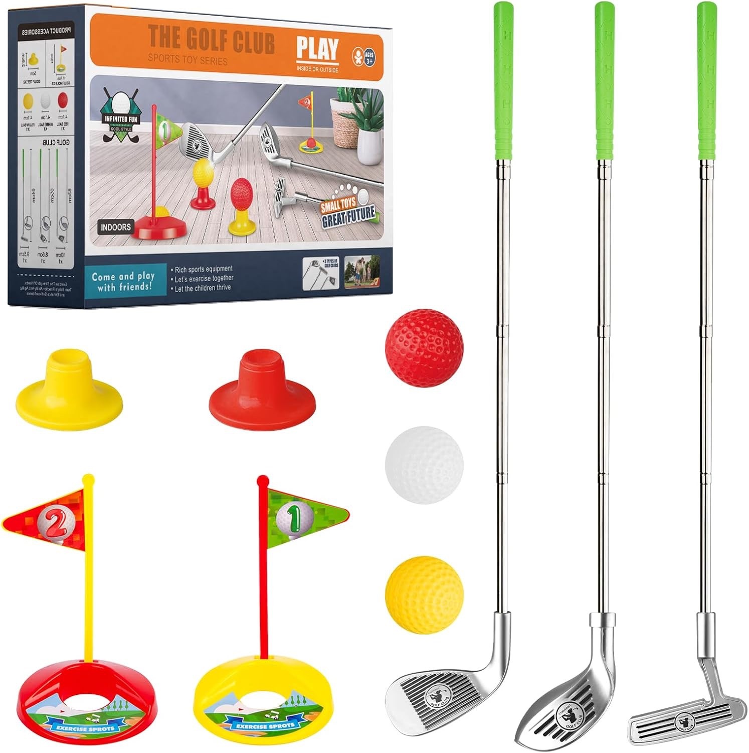 Club Set For 3 4 5 Years Old, Adjustable Toddler Golf Clubs,