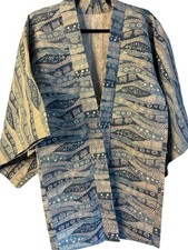 VTG Japanese Haori kimono jacket indigo wave  floral pattern Women  s M NWOT