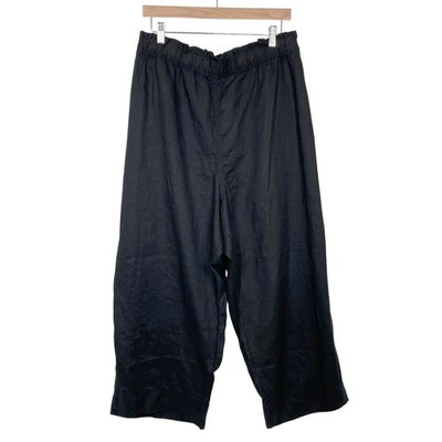 H&M Black 100% Linen Wide Leg Crop Pants Size 4XL Pull On Lagenlook Minimalist