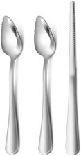 Set of 3 Stainless Steel Grapefruit Spoons with Serrated Edges and Grapefruit Kn