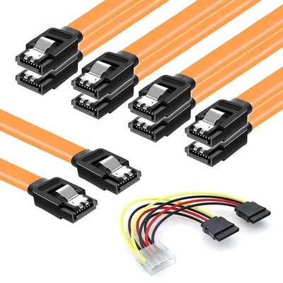 SATA Cables III SSD Data Cable 6.0 Gbps and SATA Power Splitter Cable 4 Pin t...