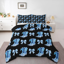 Blue Bow Comforter Set Queen Size for Kids and Adults