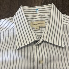 Tommy Bahama Men's size 16-1/2 34-35 White GrayStriped Long Sleeve Dress Shirt