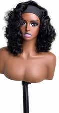 12  Bouncy Curly Headband Wig Human Hair Natural Black Glueless Ready to Wear