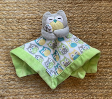 Carters Gray Owl Plush Lovey Security Blanket Soother Velour Green Yellow 14"