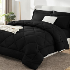 King Size 7 Piece Comforter Set Black All Season Bedding 14" Deep Pocket