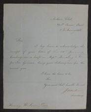 1843, Receipt, London ( Arthers Club, to Henry Wilson, Subscription )