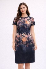 Betsey Johnson Floral Sheath Dress Womens 6 Navy Pink Cocktail Party