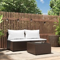 Garten Sitzgruppe Lounge Set 3-Teilig Polyrattan Braun Mit Kissen