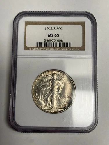1942-S NGC MS65 Walking Liberty Silver Half Dollar, Lustrous 50c U.S. Coin