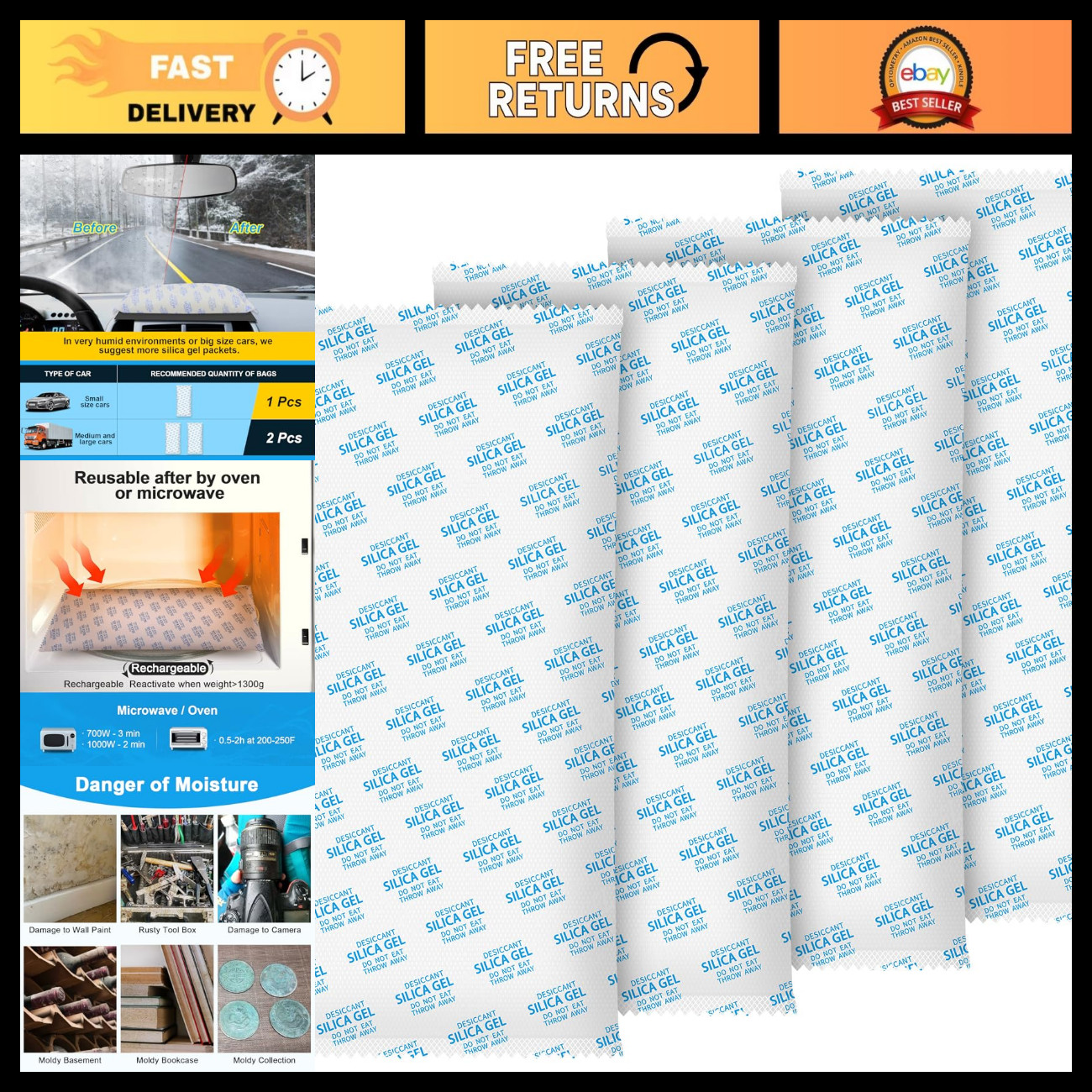 Large Silica Gel Desiccant Packs - 1000g Moisture Absorbers for Tools, Basements