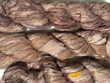 100g Recycled Sari Silk Ribbon Yarn Cool Brown shades