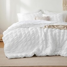 White Full Comforter Sets -7 Piece Seersucker, Cloud Comforter Full Size Bed in