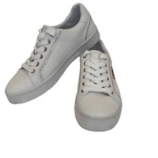 GUESS Women's White Casual Lace-Up Sneakers Size 7 Gold Rhinestones