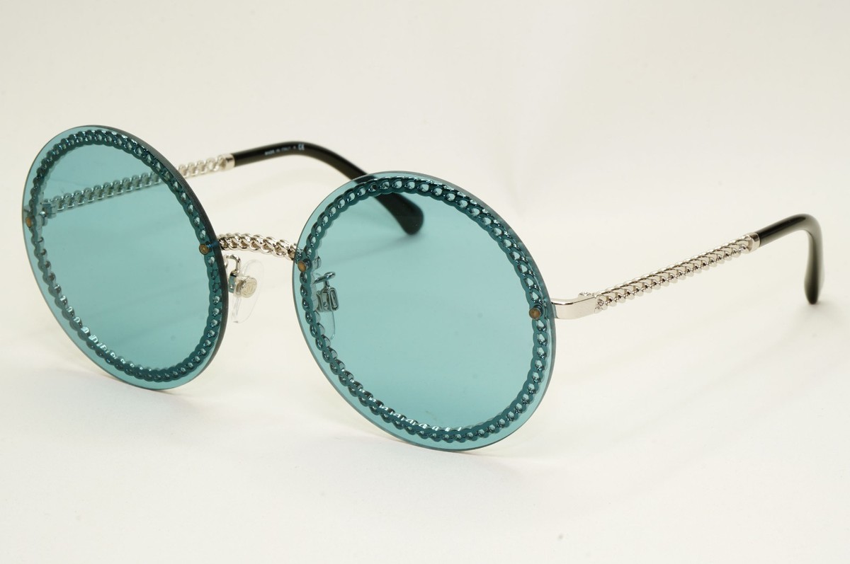 Chanel Sunglasses Chain Round Rimless Metal Silver Blue CH 4245 c