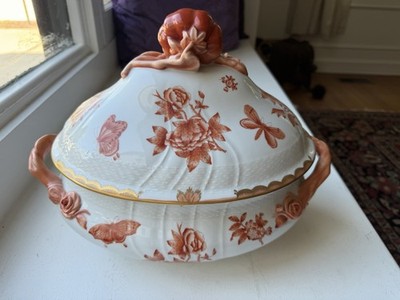 RARE Herend Fortuna Large Tureen With Pumpkin Finial & Branch Handles 1004 VBOH