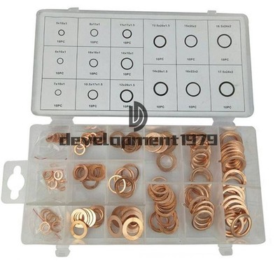 150Pcs 15 Sizes Kit Assorted Solid   Crush Washers Seal   Ring w/ Case #qm