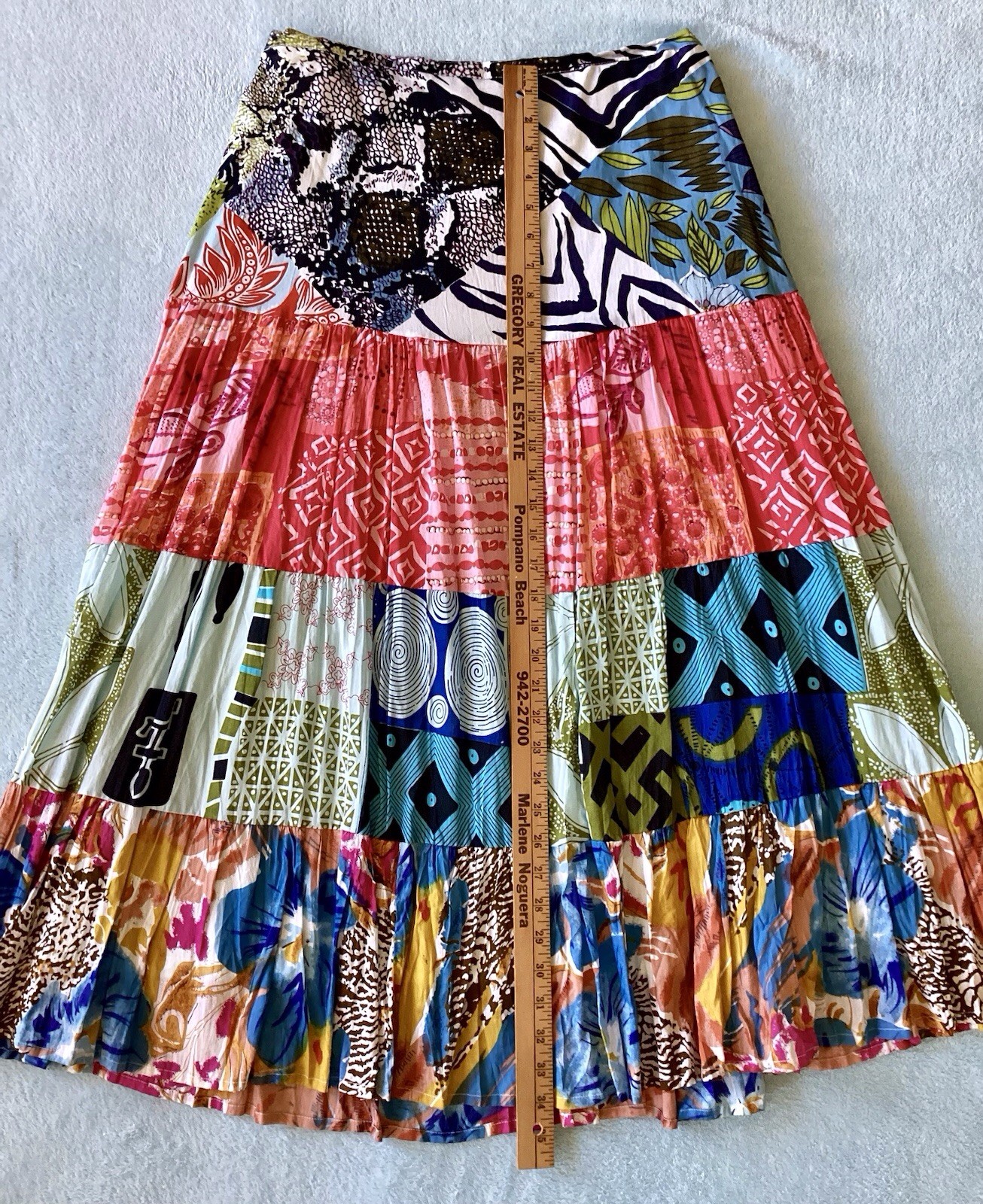 Tiered Patchwork Maxi Skirt Lined  Large Cotton B… - image 9