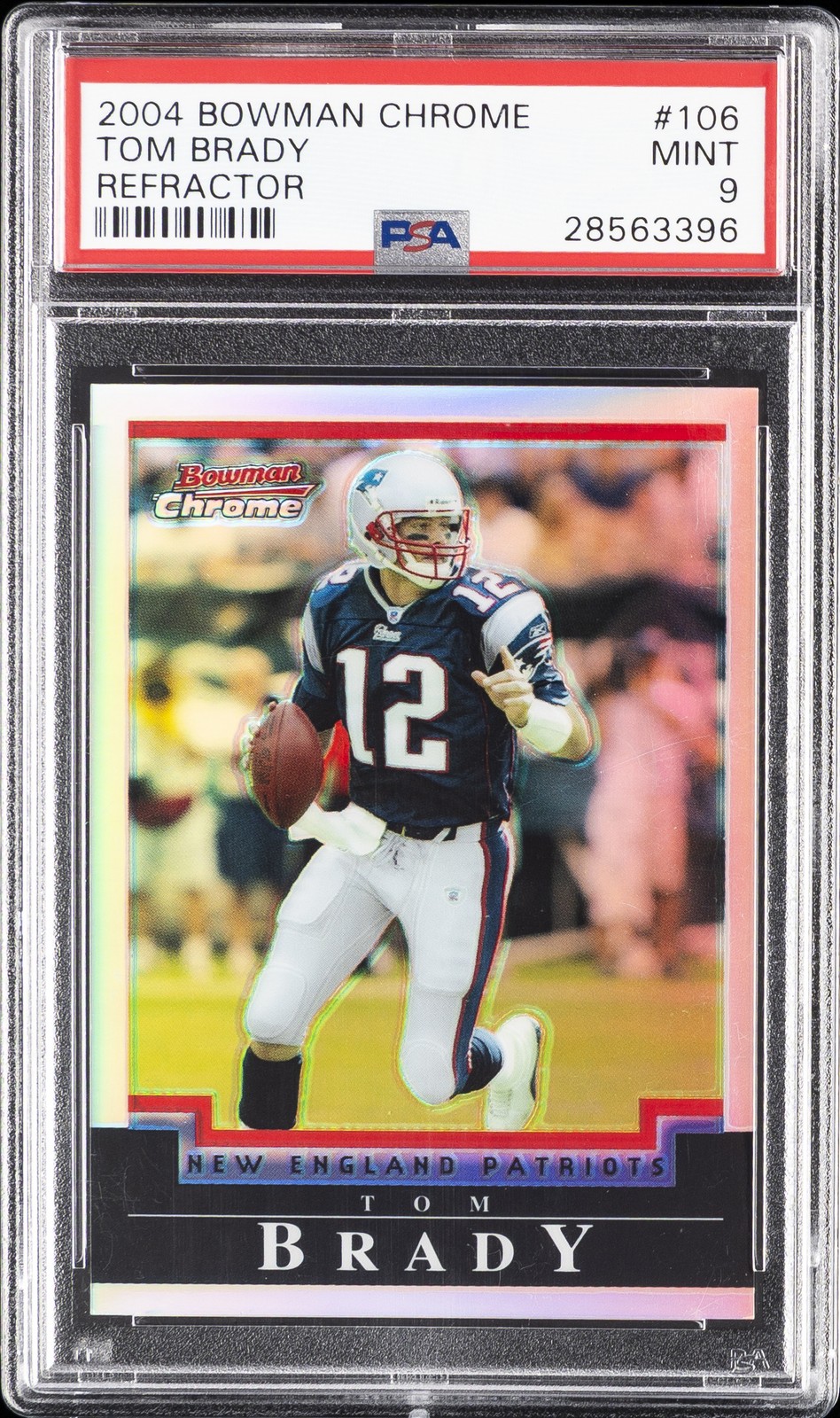 2004 BOWMAN CHROME REFRACTOR #106 TOM BRADY #/500 PSA 9